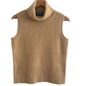 Ralph Lauren Cashmere Sleeveless Turtleneck Sweater S Tan Quiet Luxury Preppy